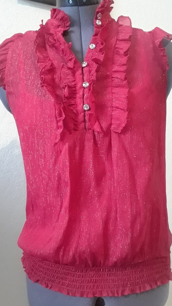 Shimmer Maroon‎ Sheer Ruffled Shirt